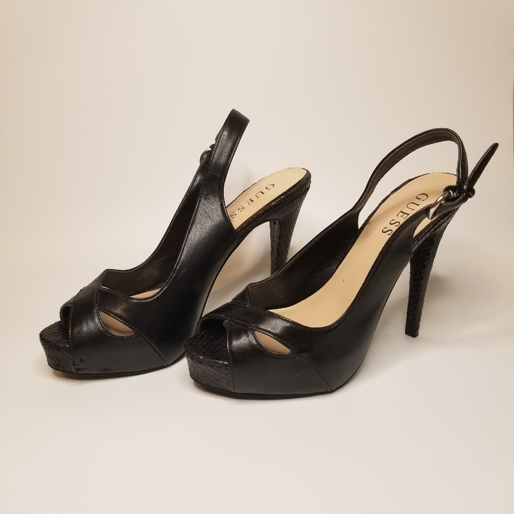 Guess Platform Black Leather Heels